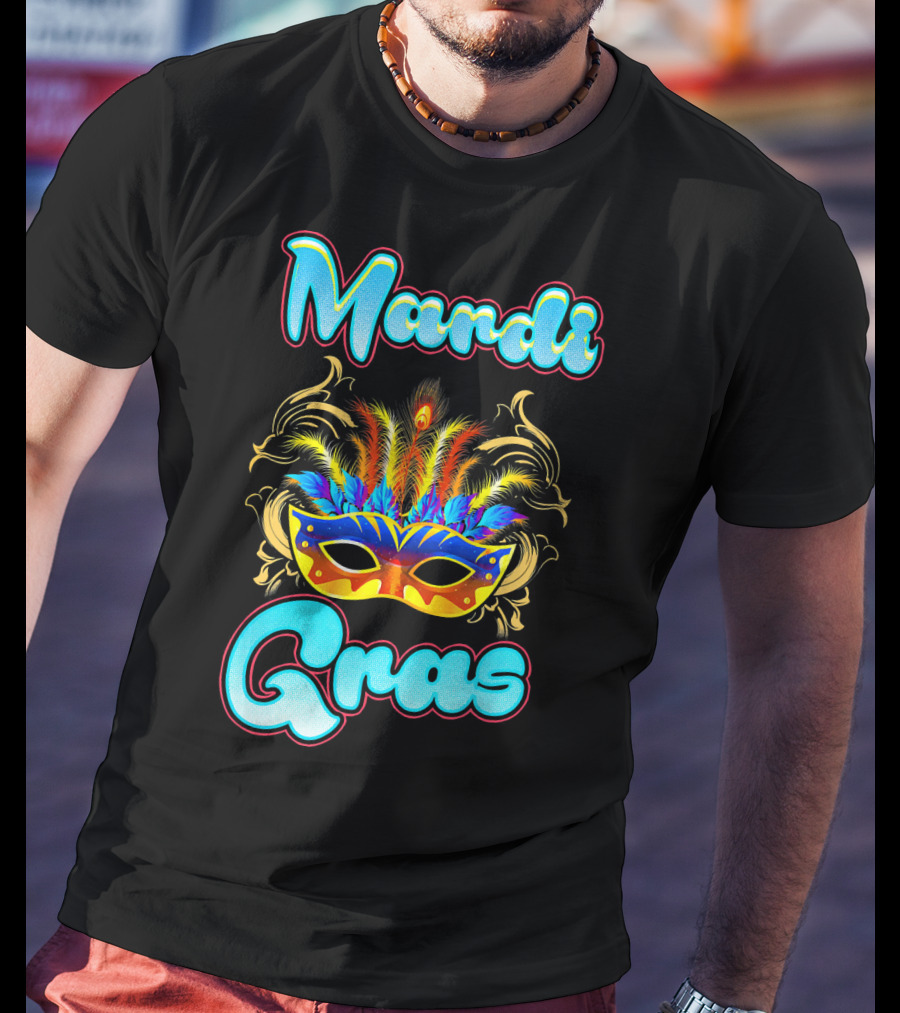 Mardi Gras New Orleans Colorful Feathered Mask T-Shirt
