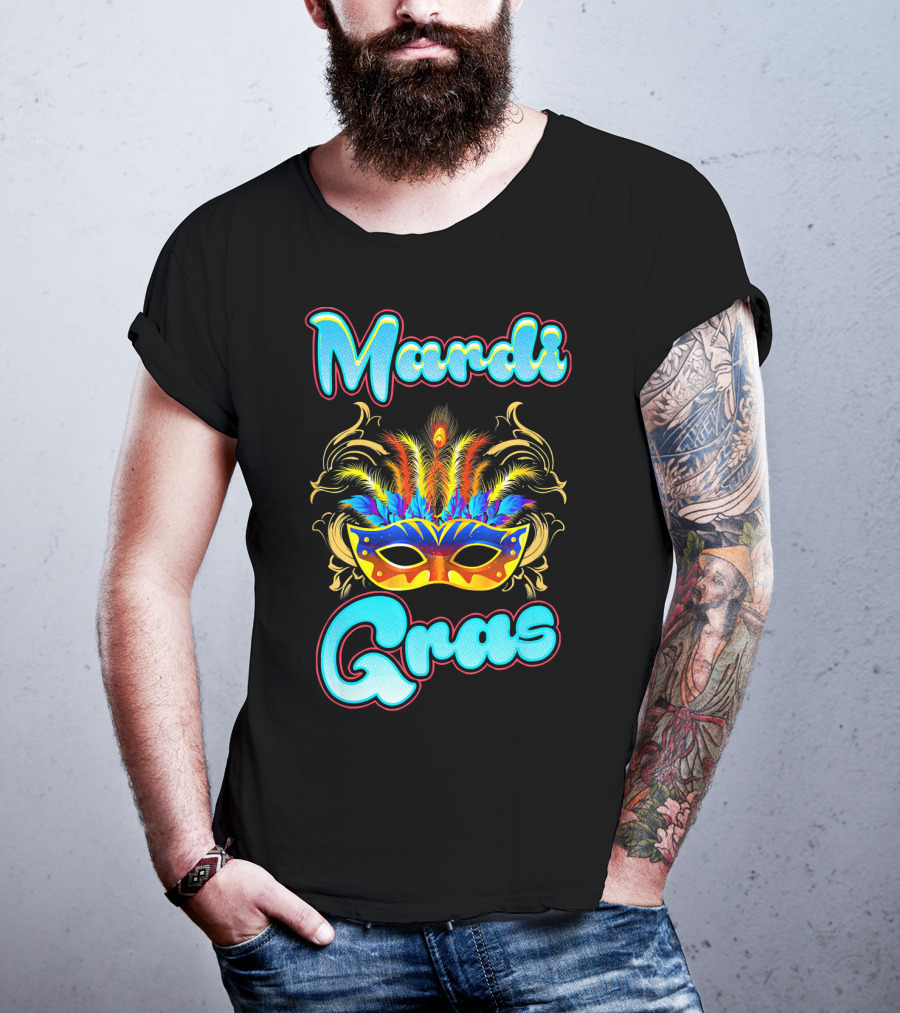 Mardi Gras New Orleans Colorful Feathered Mask T-Shirt