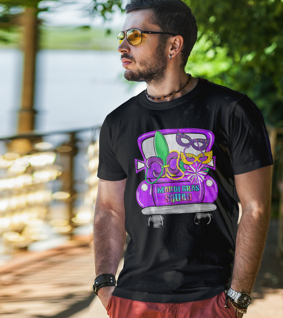 Mardi Gras Squad Truck Festive Masks And Beads T-Shirt
