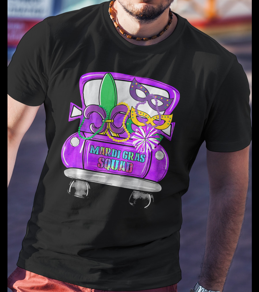 Mardi Gras Squad Truck Festive Masks And Beads T-Shirt