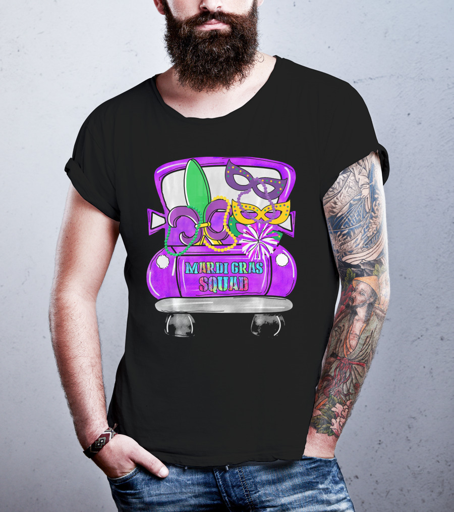 Mardi Gras Squad Truck Festive Masks And Beads T-Shirt