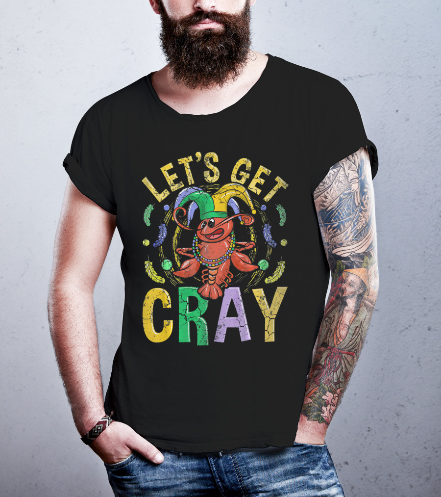 Let's Get Cray Mardi Gras Crawfish Jester Beads Feathers T-Shirt