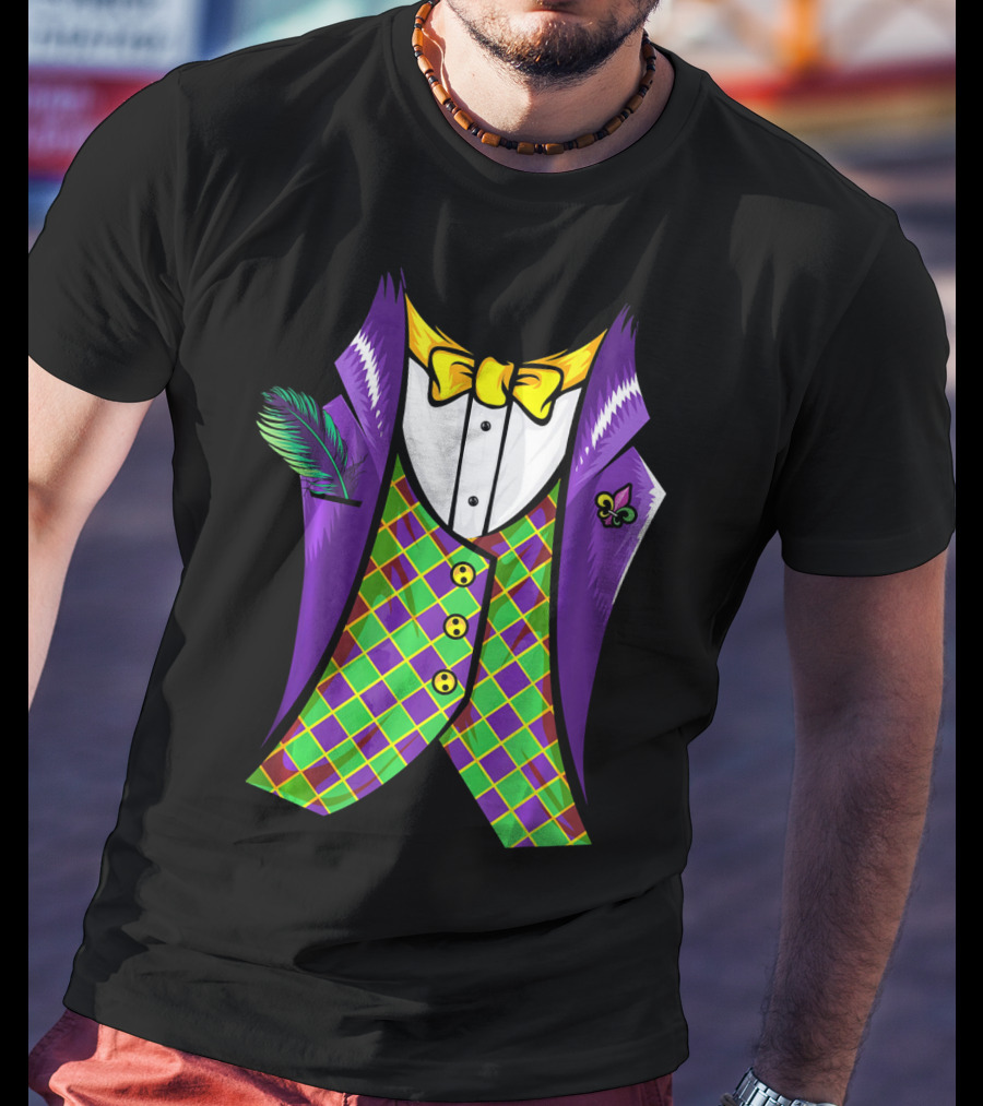 Mardi Gras Tuxedo Cool Feather Fleur-de-lis T-Shirt
