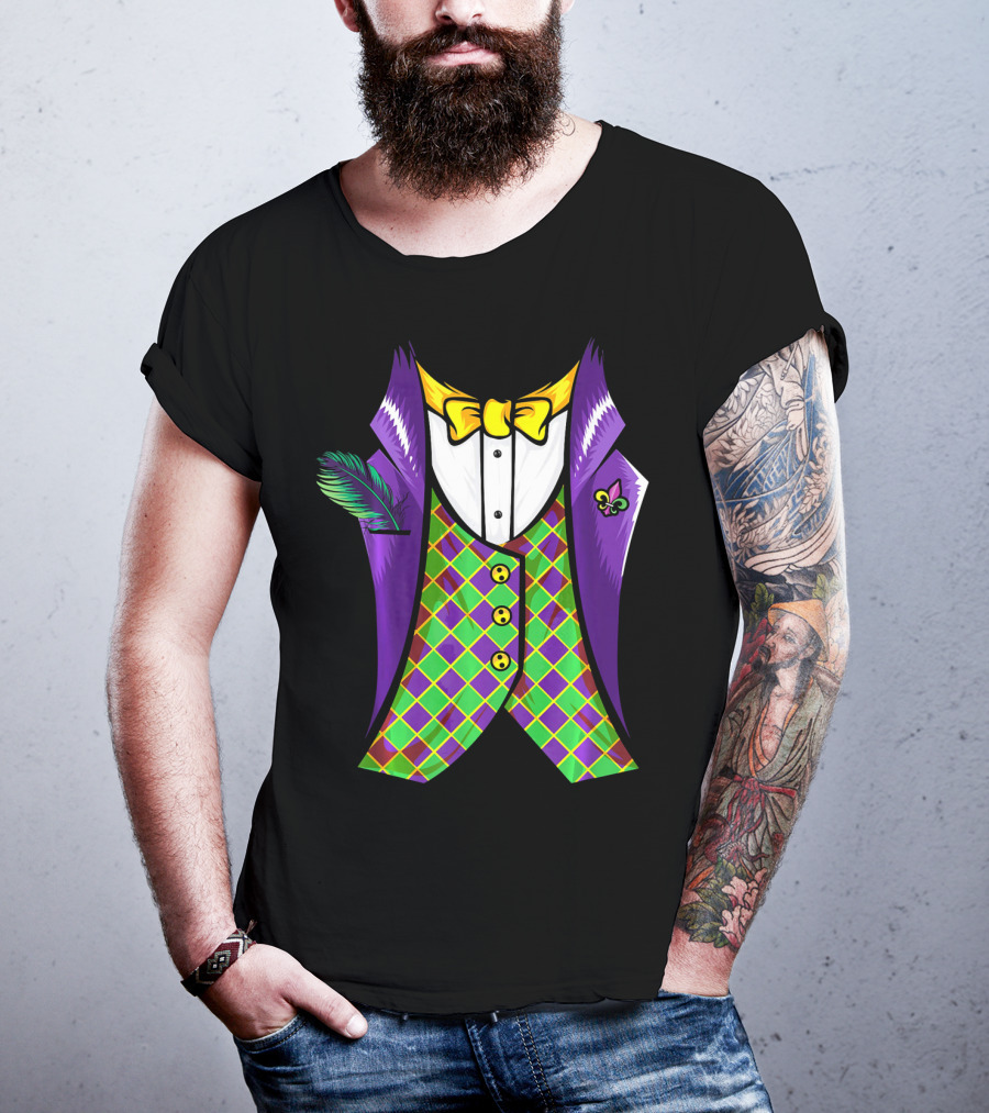 Mardi Gras Tuxedo Cool Feather Fleur-de-lis T-Shirt