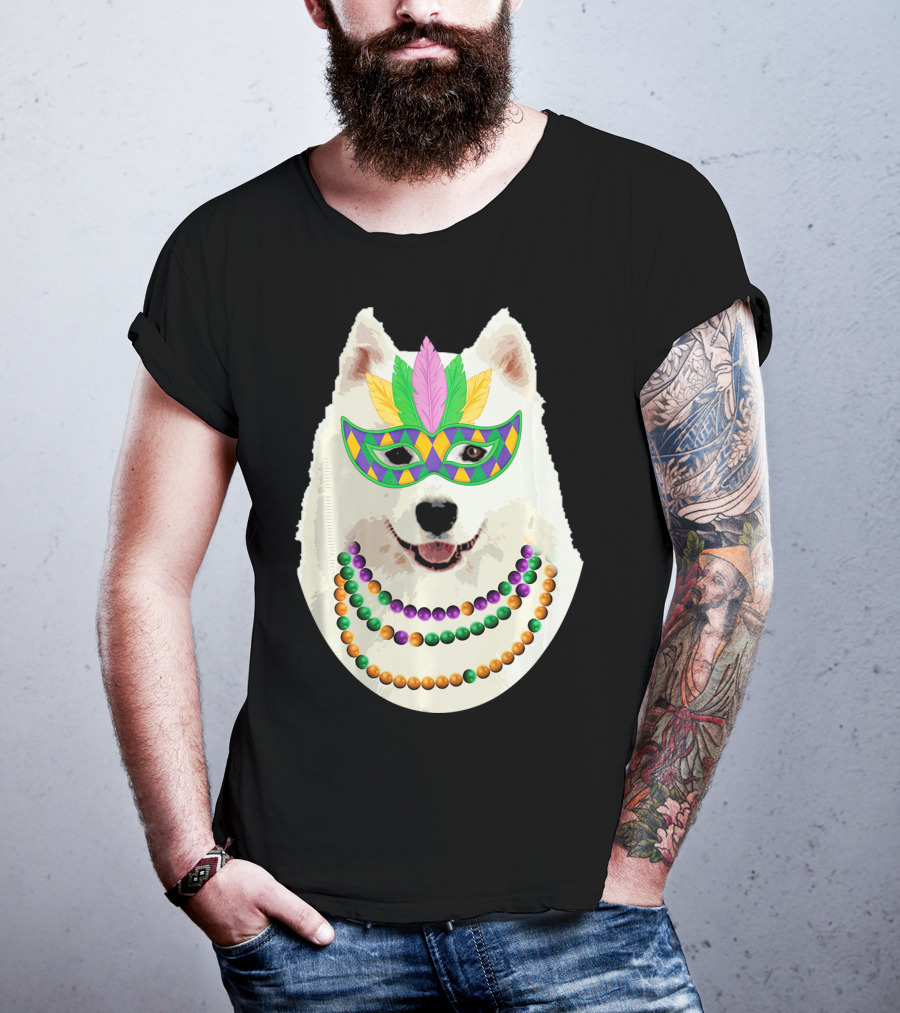 American Eskimo Dog Mardi Gras Mask Beads T-Shirt