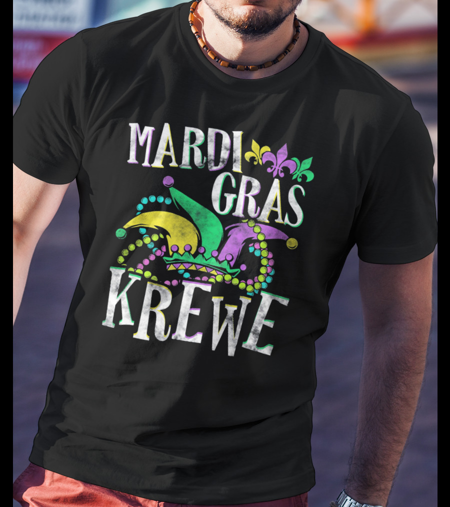 Mardi Gras Krewe Carnival Fleur-de-Lis Mask Beads T-Shirt