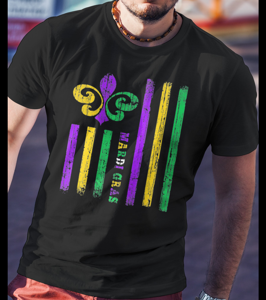 Funny Mardi Gras Flag Fleur-de-Lis Stripes T-Shirt