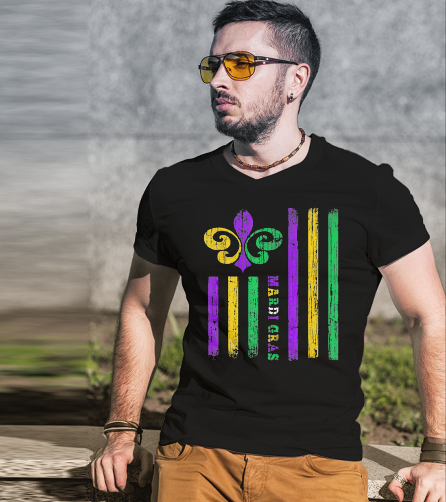 Funny Mardi Gras Flag Fleur-de-Lis Stripes T-Shirt