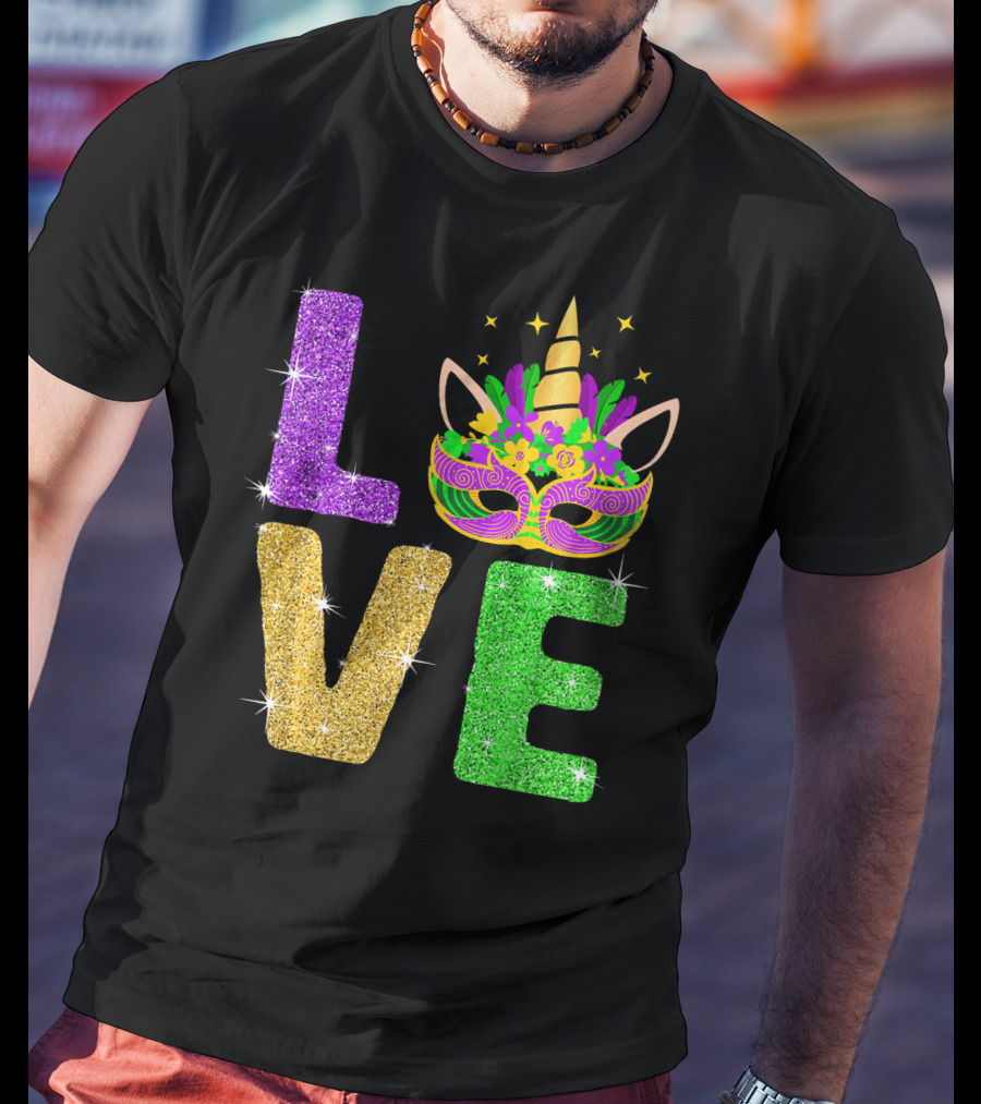 Unicorn Masquerade Mask Mardi Gras Love T-Shirt