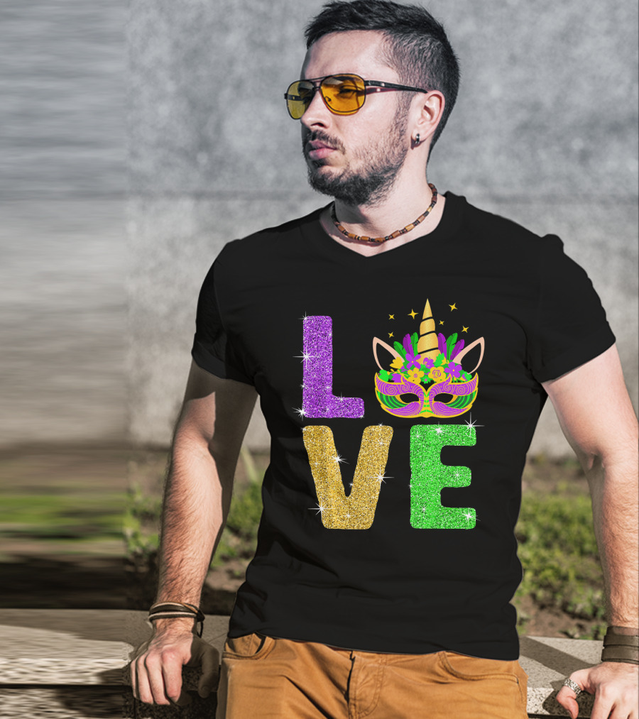Unicorn Masquerade Mask Mardi Gras Love T-Shirt