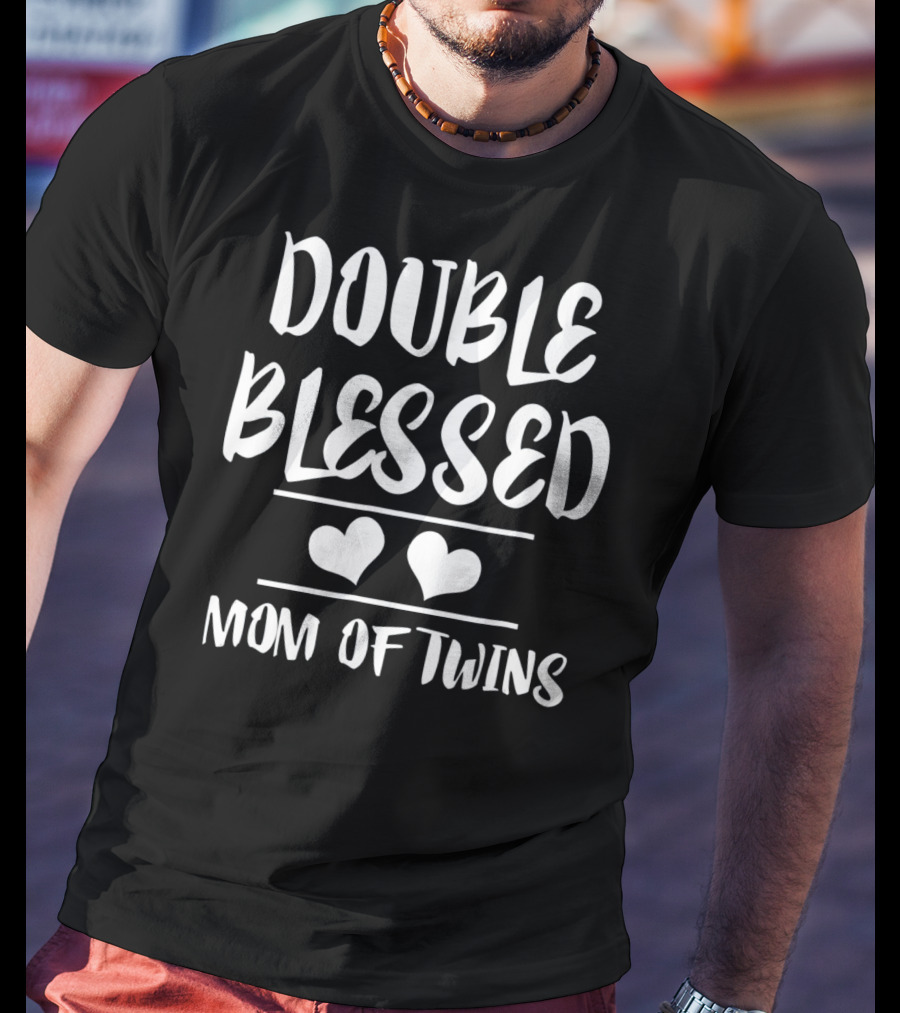 Double Blessed Mom Of Twins Heart T-Shirt
