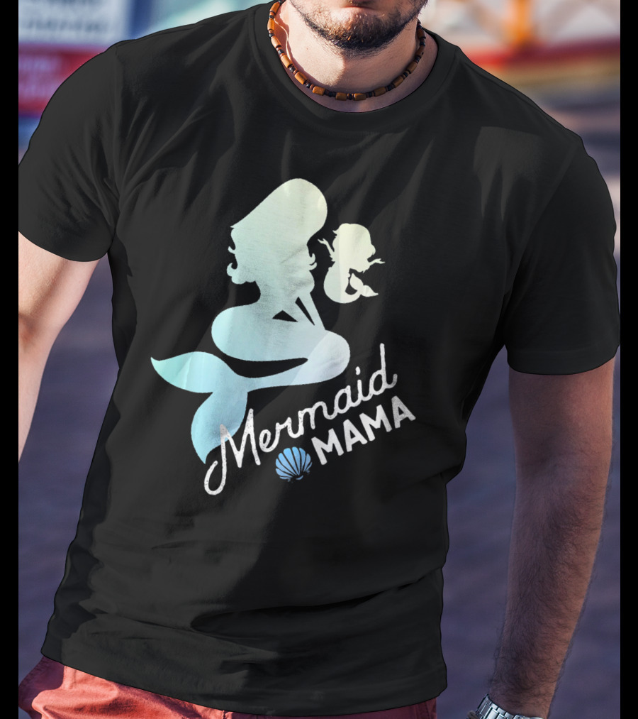 Mermaid Mama Sea Lover With Baby Silhouette And Shell T-Shirt