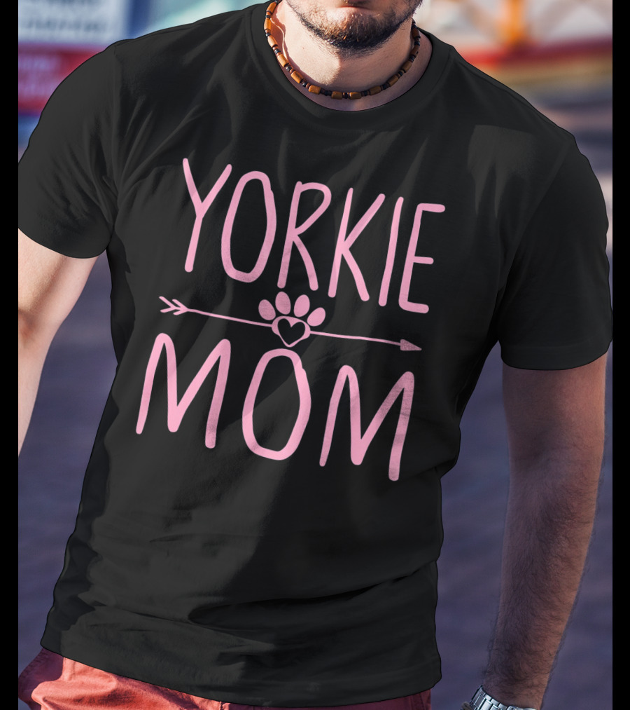 Yorkie Mom Cute Paw Heart Arrow Dog Lover Mama T-Shirt