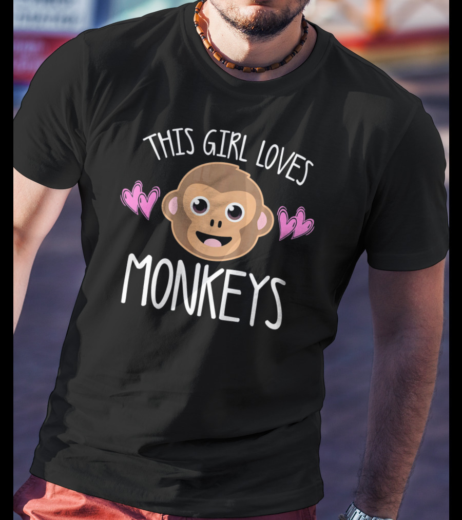 THIS GIRL LOVES MONKEYS Monkey Face With Hearts T-Shirt