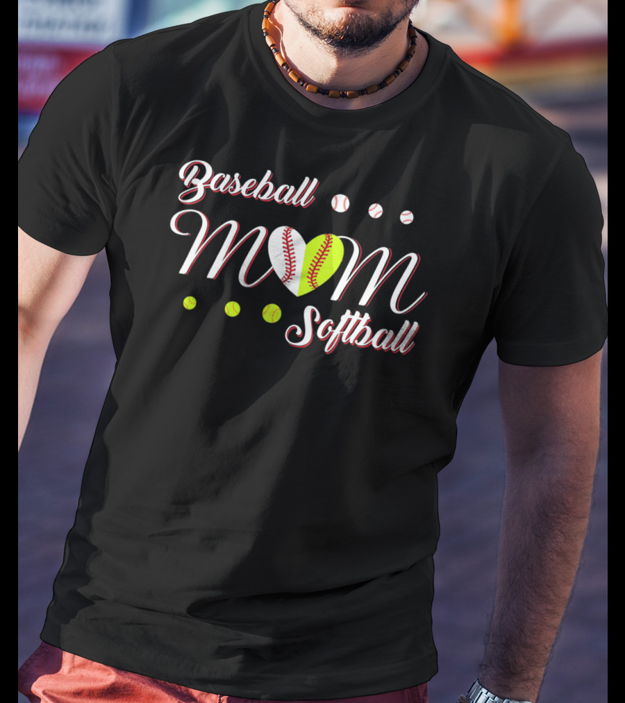 Baseball Softball Mom Heart Balls T-Shirt
