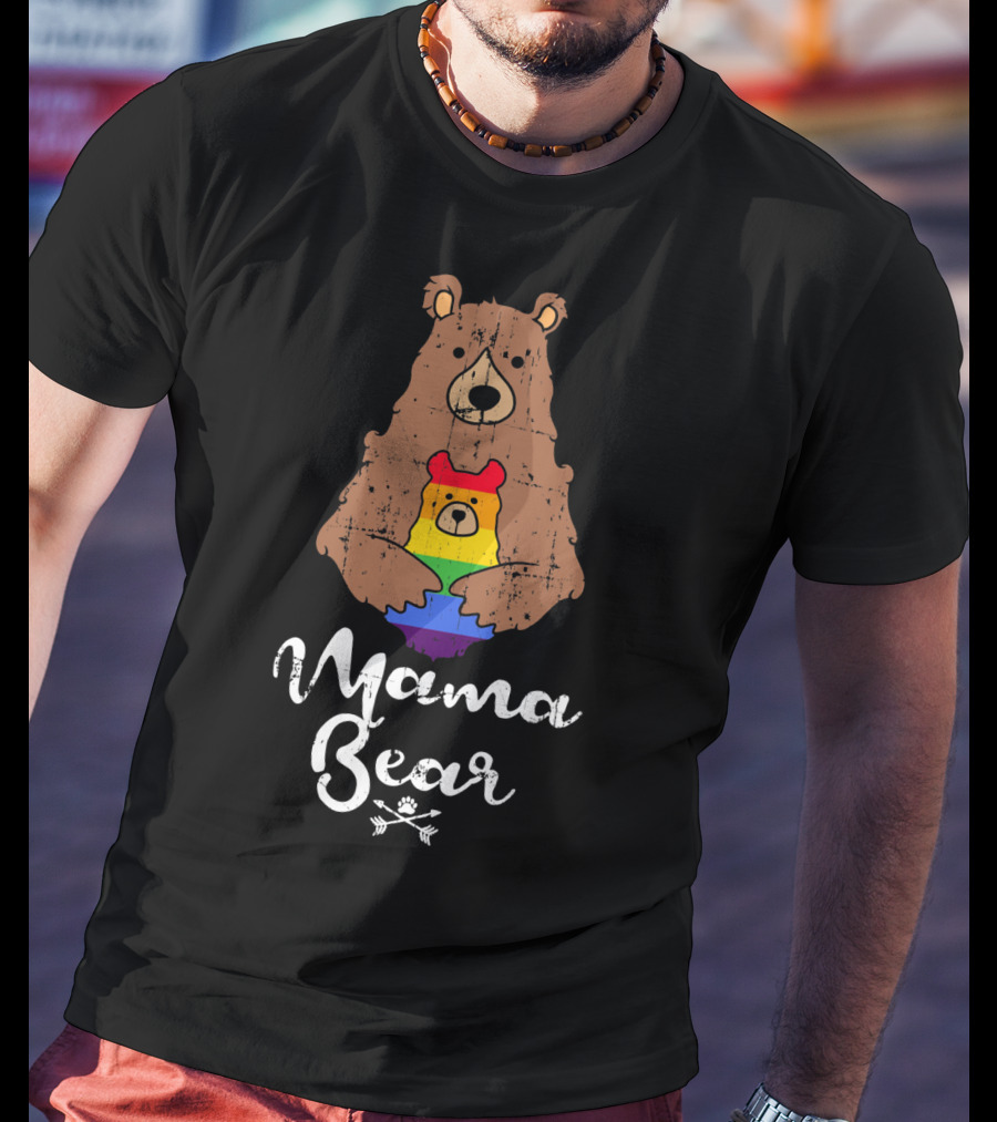 Mama Bear Proud Gay Lesbian Love Pride Bear With Rainbow Colors T-Shirt