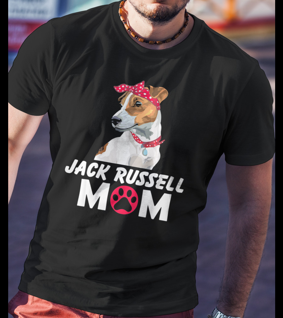Jack Russell Mom With Bandana And Paw Prints T-Shirt