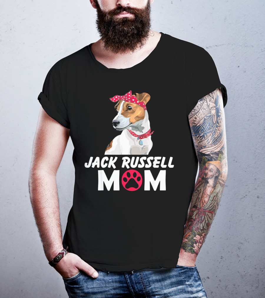 Jack Russell Mom With Bandana And Paw Prints T-Shirt