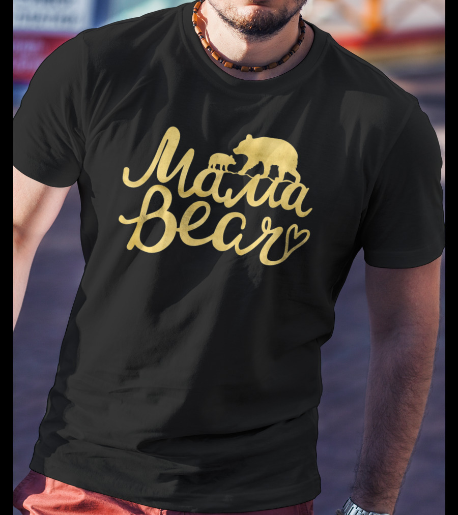 Mama Bear Vintage Mom Birthday Mother Bear And Cub Heart T-Shirt