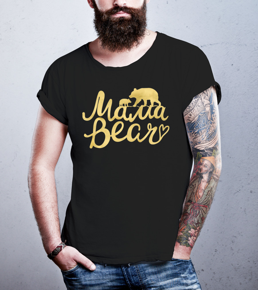 Mama Bear Vintage Mom Birthday Mother Bear And Cub Heart T-Shirt