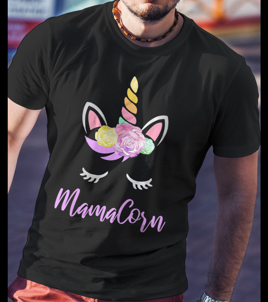 Mamacorn Unicorn Floral Roses Horn Ears And Lashes T-Shirt