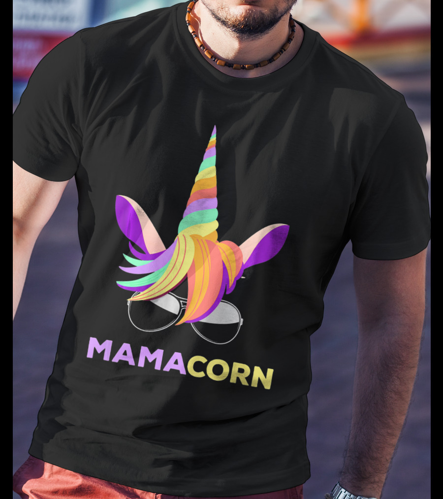 Mamacorn Unicorn Mom With Sunglasses Rainbow Horn T-Shirt