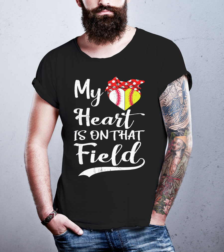 My Heart Is On That Field Baseball With Bandana Heart T-Shirt