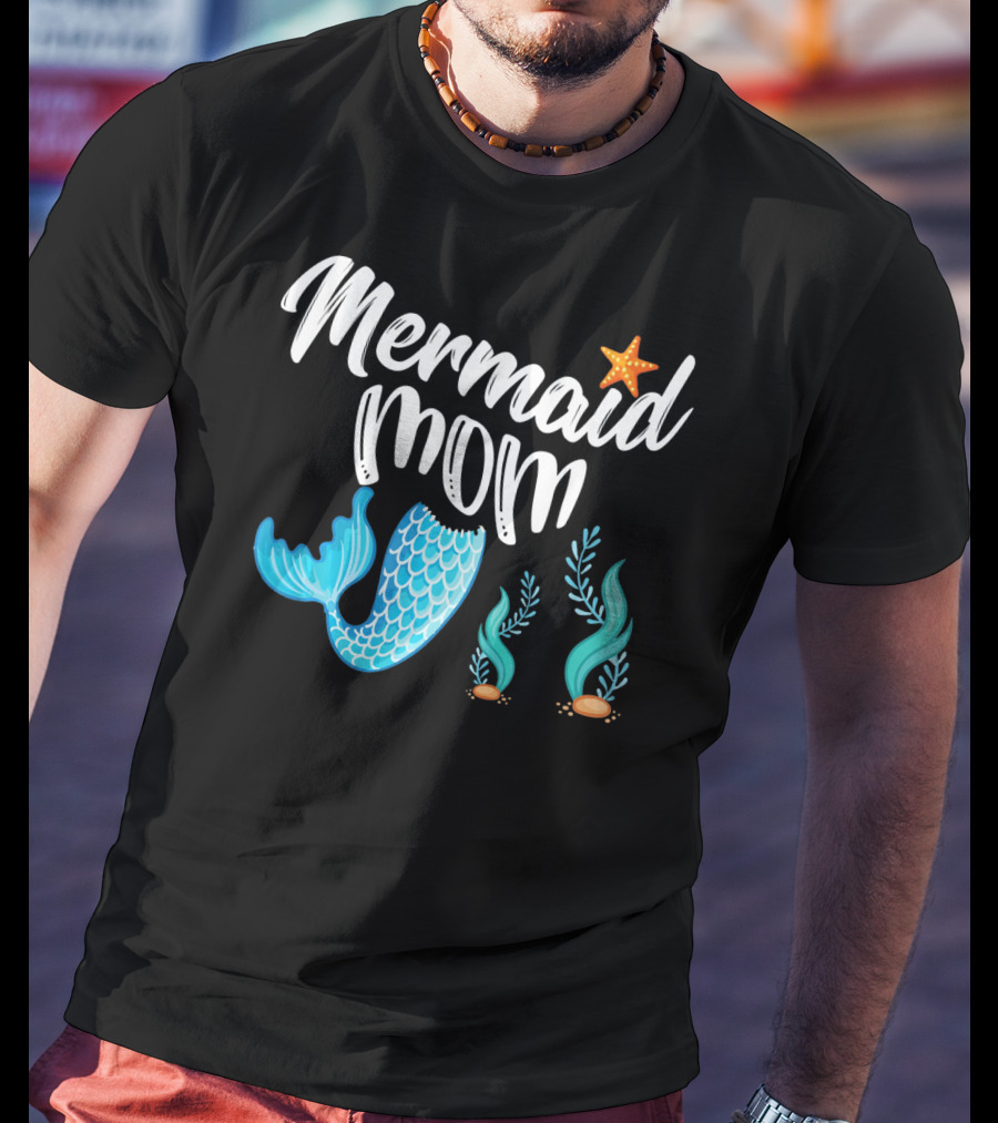 Mermaid Mom Starfish Tail Seashell Party Cute Out T-Shirt