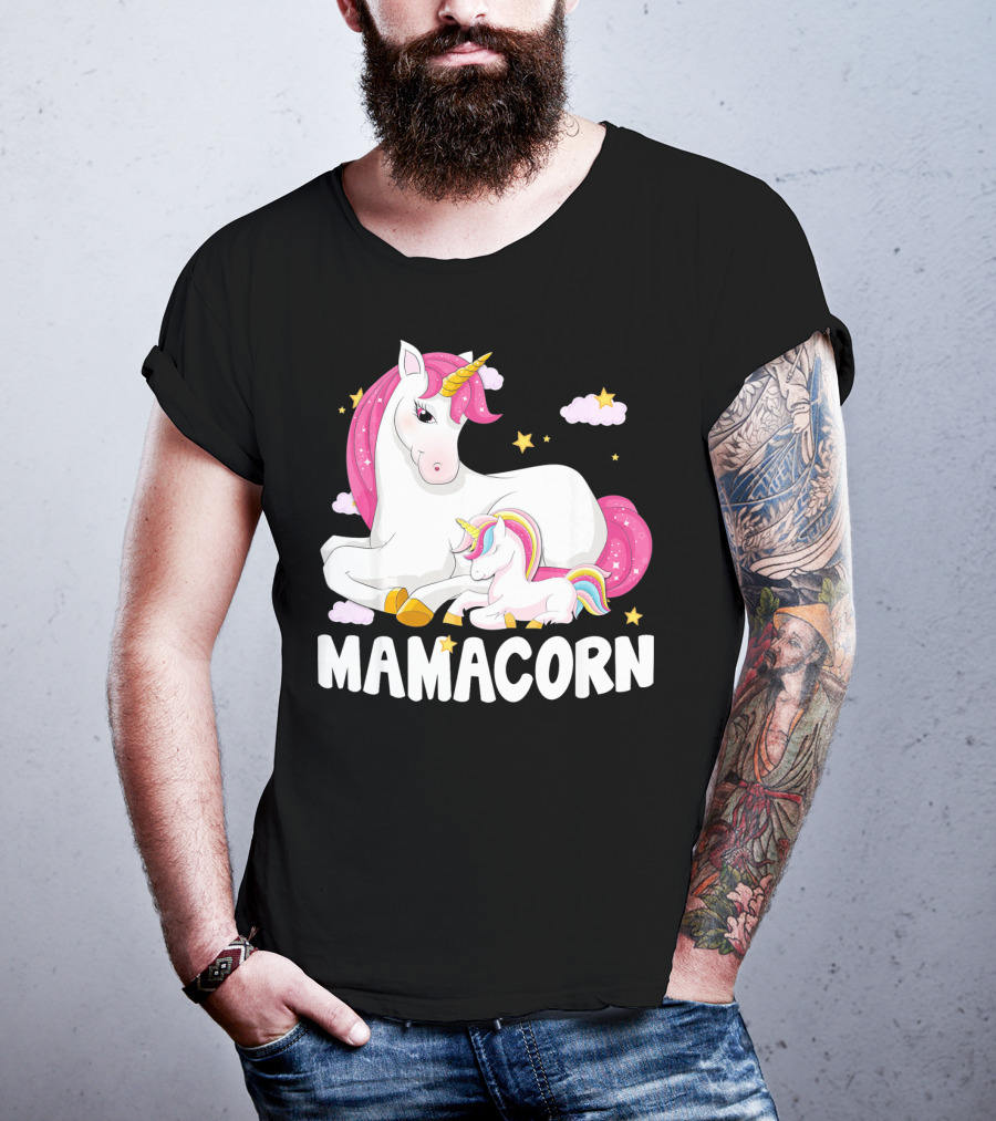 Mamacorn Unicorn New Mom Baby Momm With Stars And Clouds T-Shirt