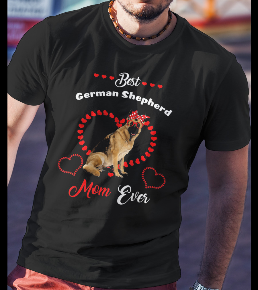 Best German Shepherd Mom Ever Hearts Red Bow Sunglasses T-Shirt