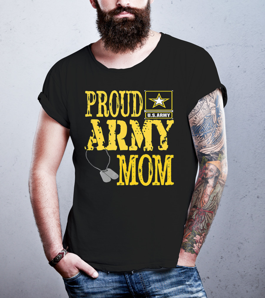 Proud Army Mom U.S. Army Military Pride Dog Tags T-Shirt