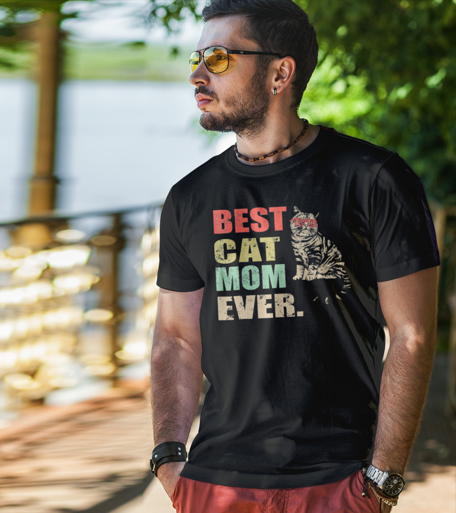 Best Cat Mom Ever Retro Cool Cat Design Matching Family T-Shirt