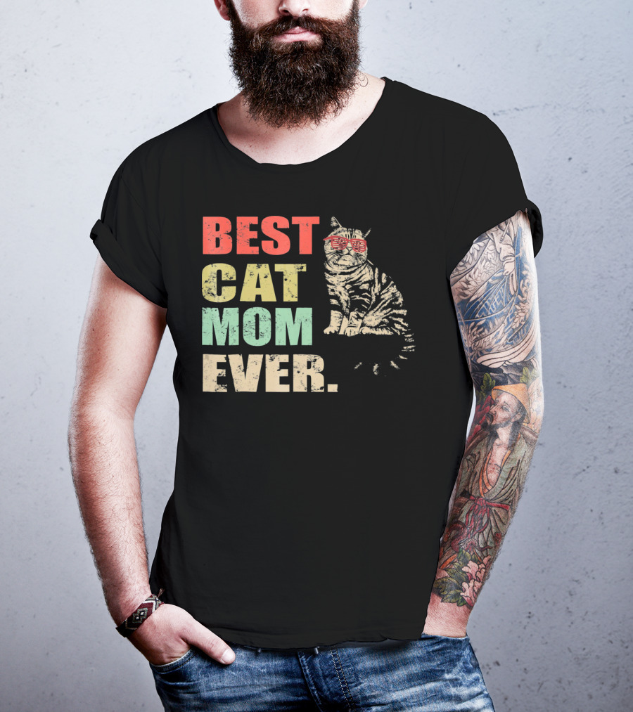 Best Cat Mom Ever Retro Cool Cat Design Matching Family T-Shirt