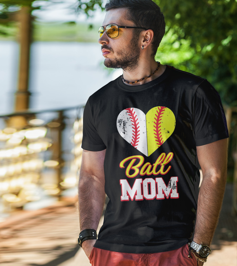 Funny Softball Mom Ball Mom Heart T-Shirt
