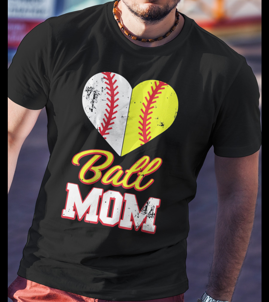 Funny Softball Mom Ball Mom Heart T-Shirt