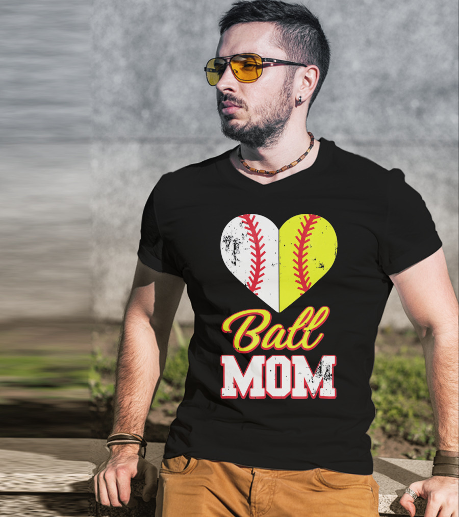 Funny Softball Mom Ball Mom Heart T-Shirt