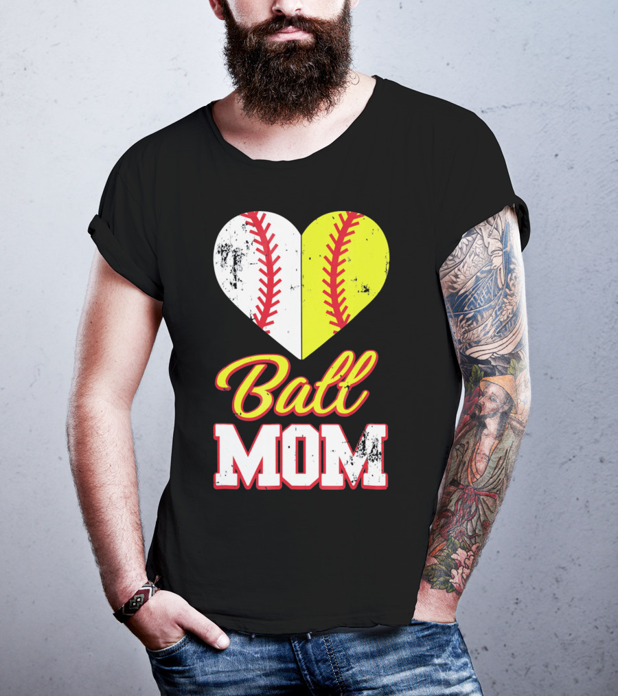 Funny Softball Mom Ball Mom Heart T-Shirt