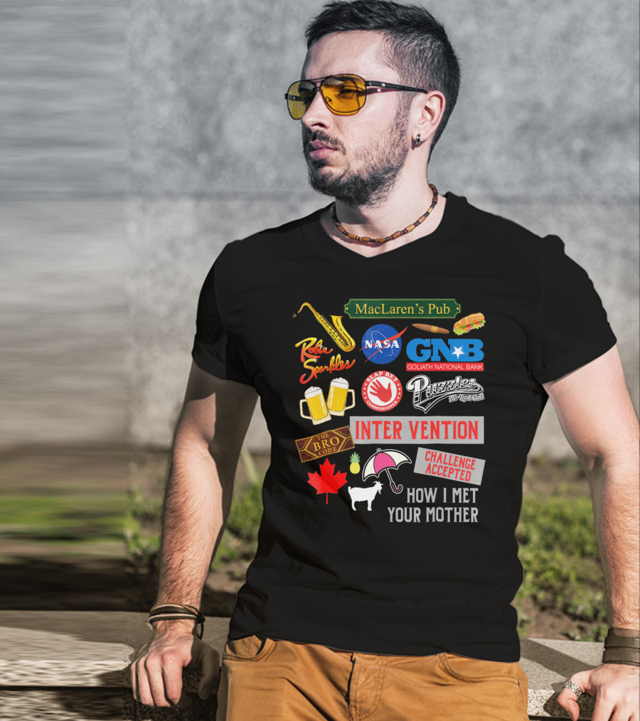 MacLaren's Pub Robin Sparkles Goliath National Bank Puzzles Intervention The Bro Code Challenge Accepted How I Met Your Mother T-Shirt