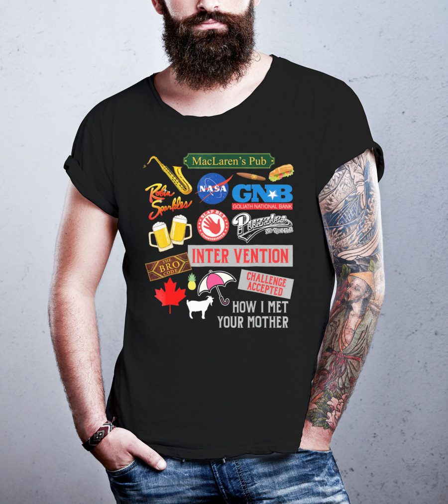 MacLaren's Pub Robin Sparkles Goliath National Bank Puzzles Intervention The Bro Code Challenge Accepted How I Met Your Mother T-Shirt