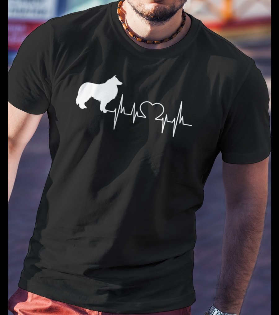 Rough Collie Dad Heartbeat With Heart Outline T-Shirt
