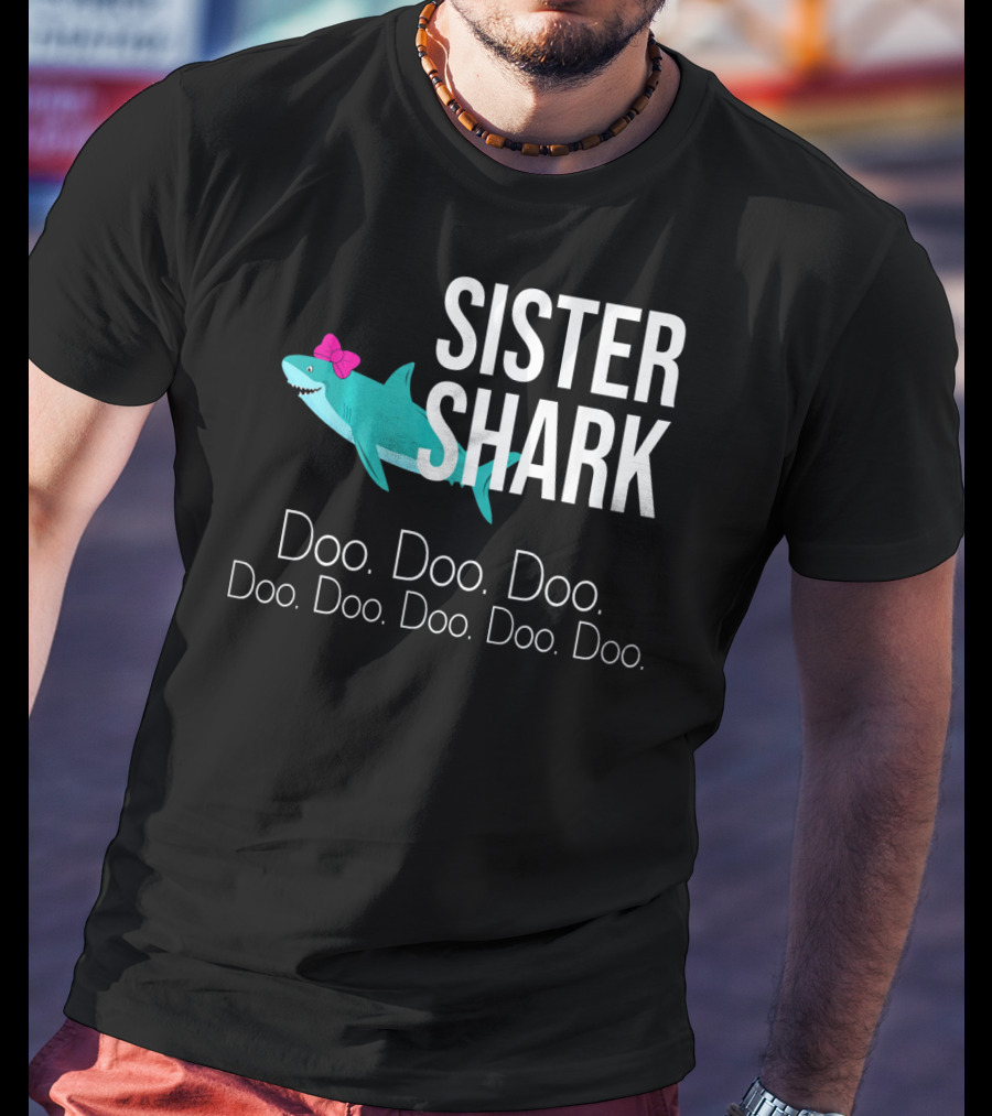 Sister Shark Doo Doo Doo Bow Pink T-Shirt
