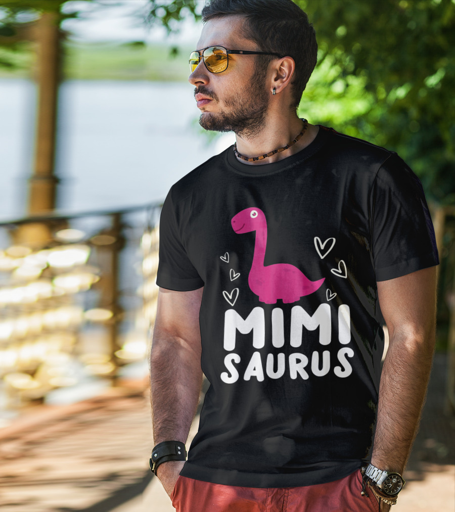 Mimisaurus Rex Mimi Saurus Din Pink Dinosaur With Hearts T-Shirt