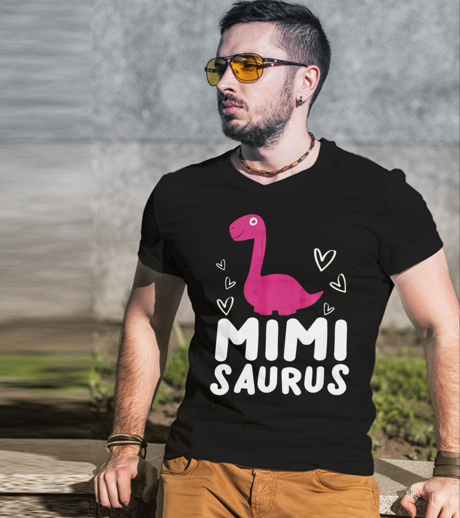 Mimisaurus Rex Mimi Saurus Din Pink Dinosaur With Hearts T-Shirt