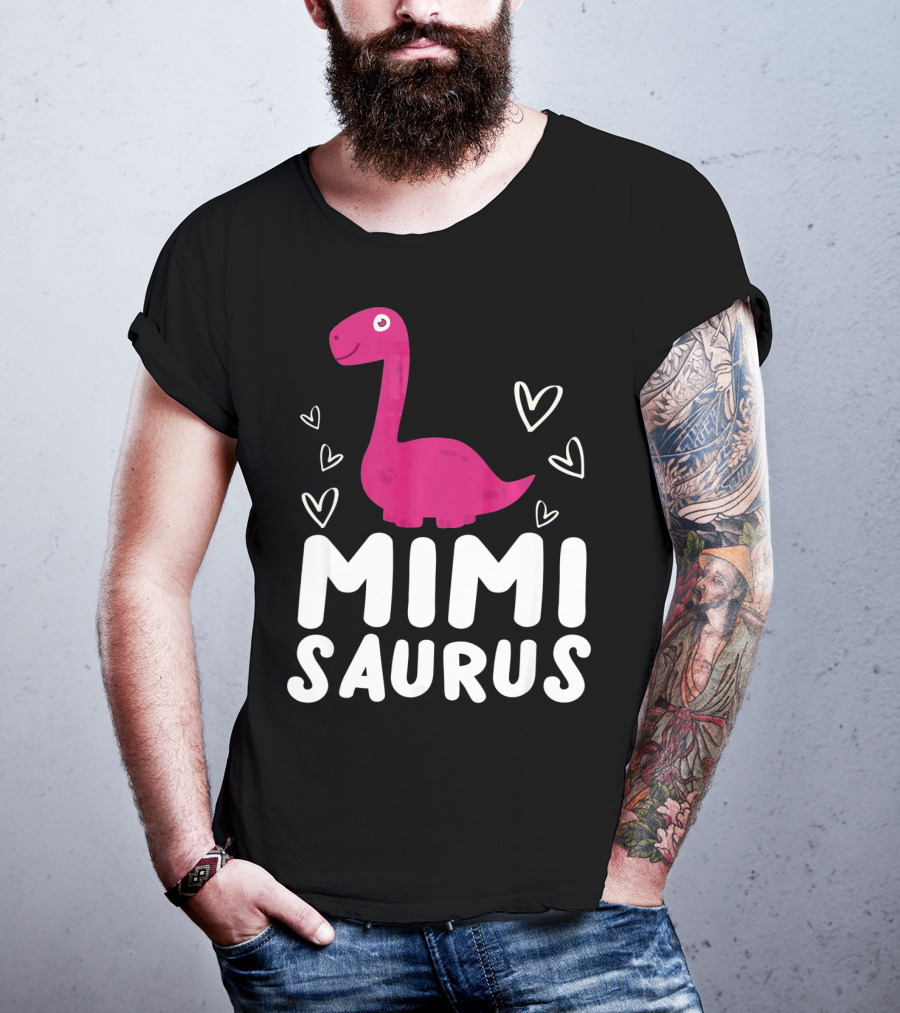 Mimisaurus Rex Mimi Saurus Din Pink Dinosaur With Hearts T-Shirt