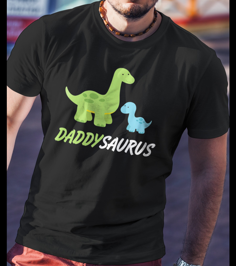 Daddysaurus Cute Sweet Daddy Family With Green Blue Dinosaurs T-Shirt