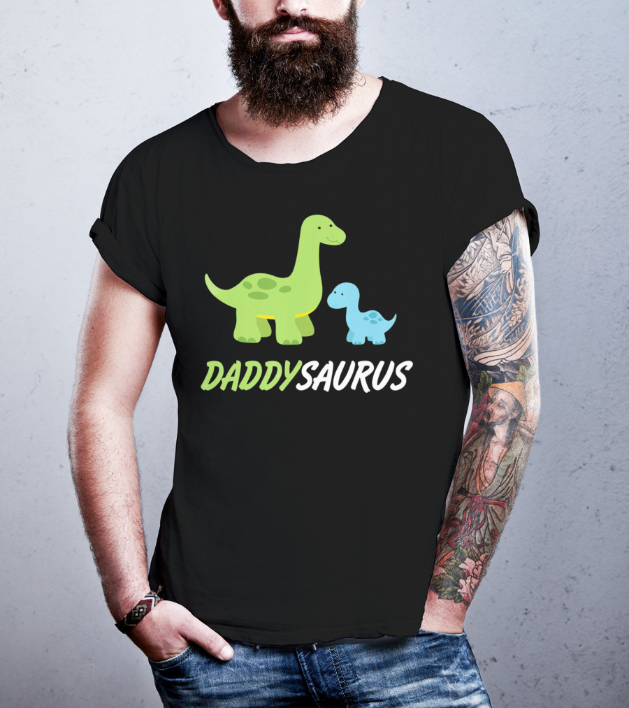 Daddysaurus Cute Sweet Daddy Family With Green Blue Dinosaurs T-Shirt