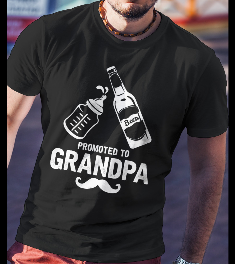 Promoted To Grandpa First Time Dad Beer Bottle Baby Bottle T-Shirt