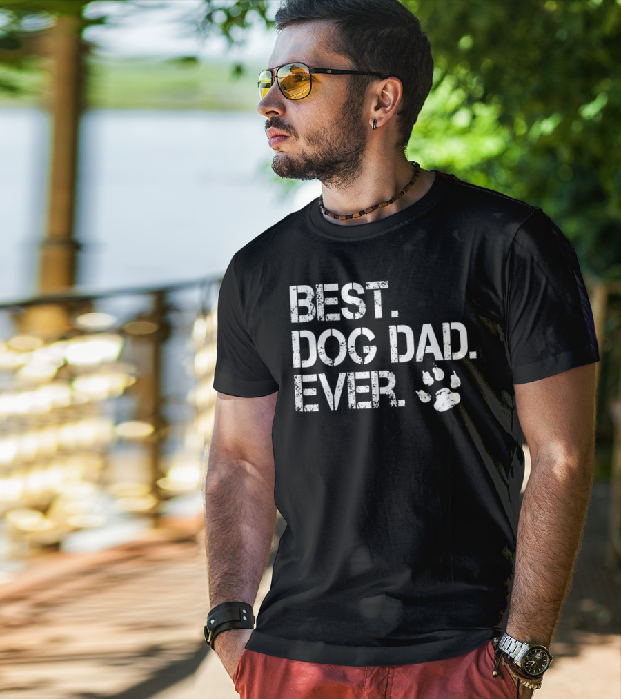Mens Quote Best Dog Dad Ever With Paw Prints T-Shirt
