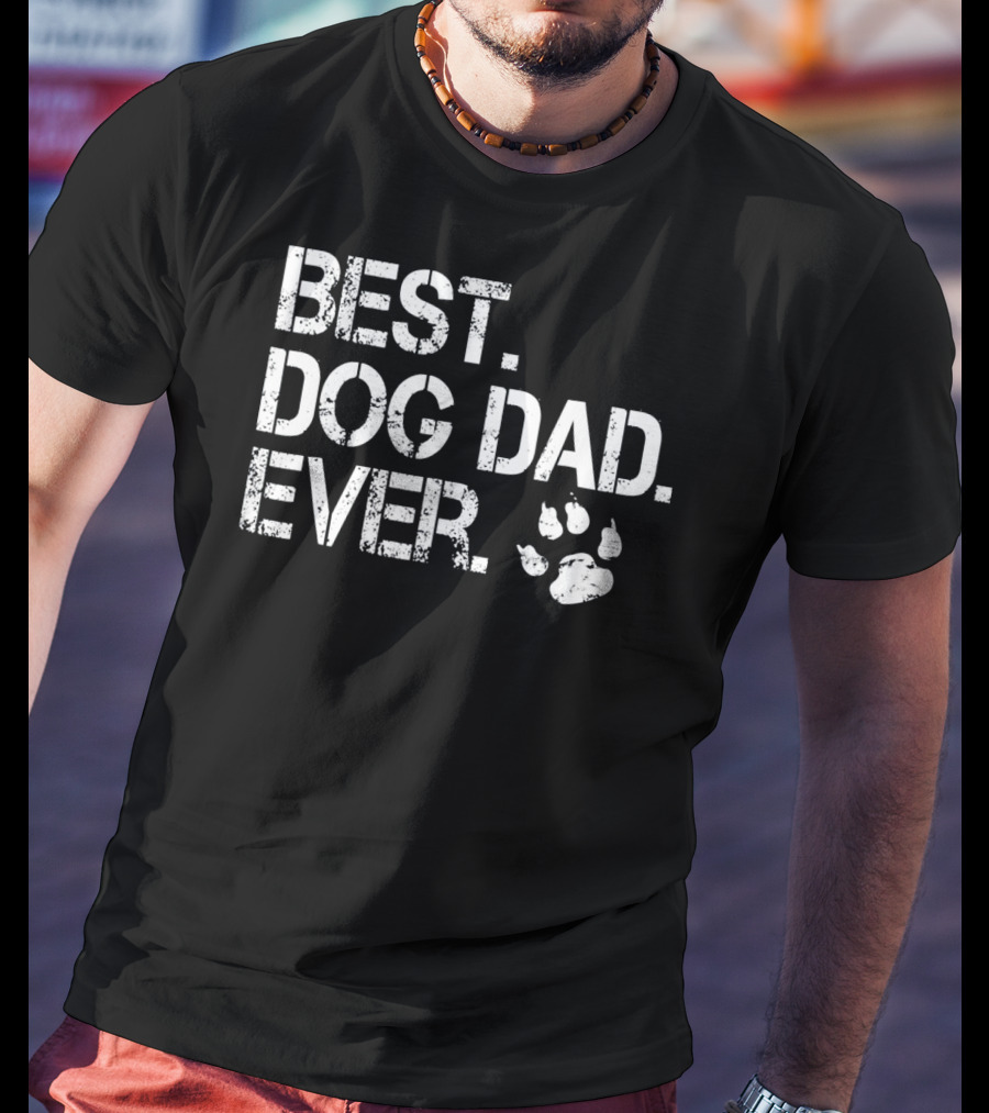 Mens Quote Best Dog Dad Ever With Paw Prints T-Shirt