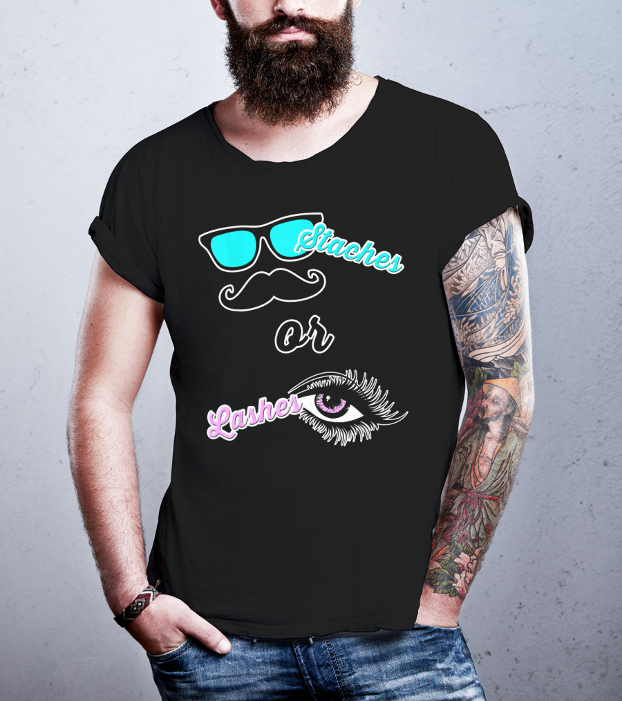 Staches Or Lashes Gender Reveal Sunglasses Mustache Eyelash Eye T-Shirt
